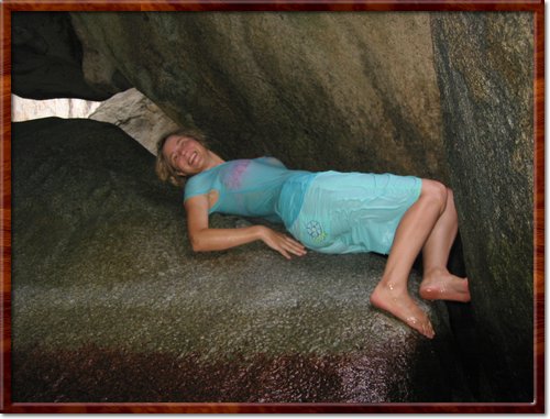 Sheila inside the Baths at the British Virgin Islands
